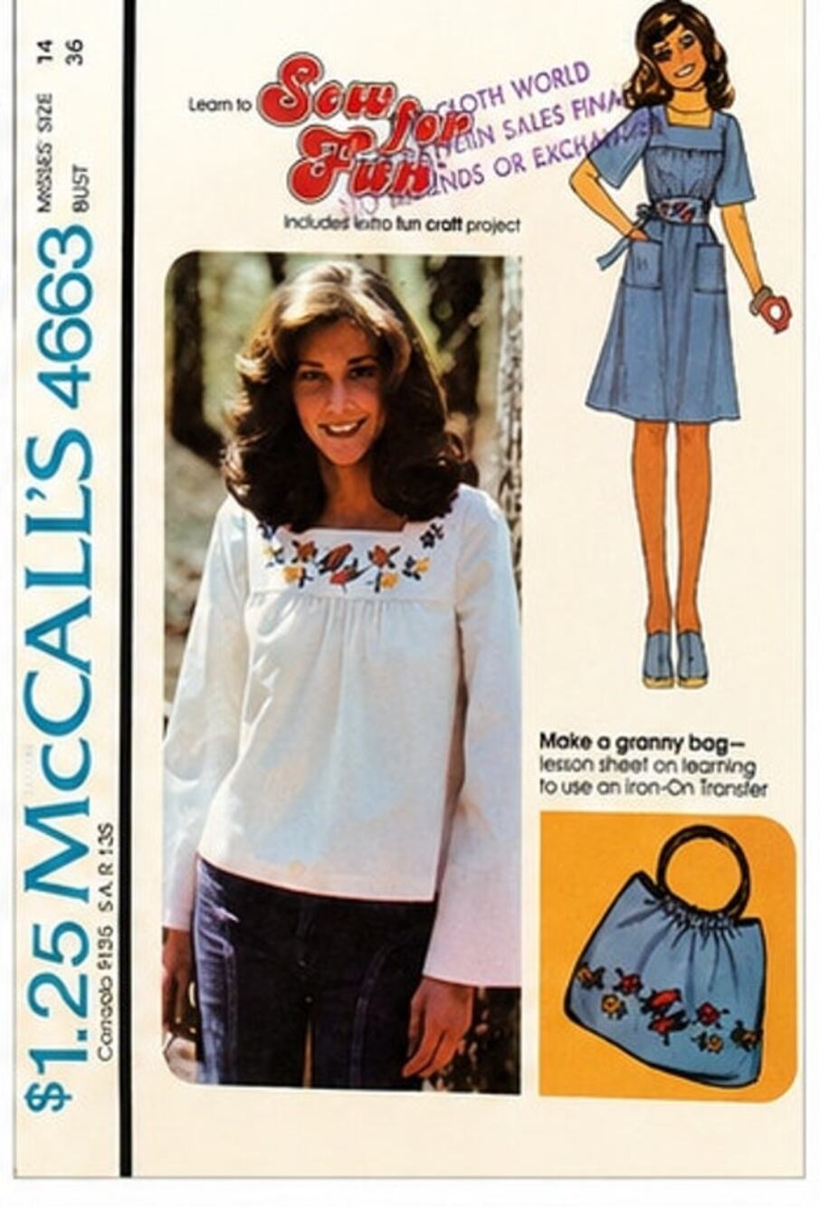 McCall's #4663 Patch Pocket Dress, Top & Granny Bag - UNCUT Size 12